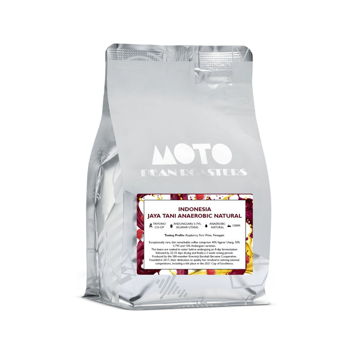 Motobean Speciality Roasters Indonesia Jaya Tani Anaerobic Premium Organic Coffee Beans Roasted for Espresso 250g