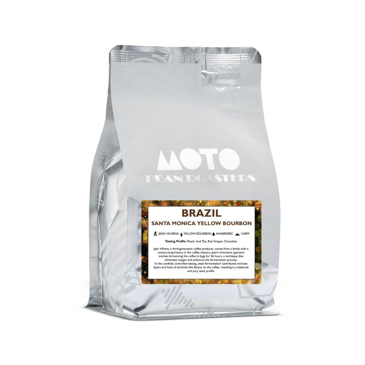Motobean Speciality Roasters Brazil Santa Monica Yellow Bourbon Anaerobic Premium Organic Coffee Beans Roasted for Espresso 250g